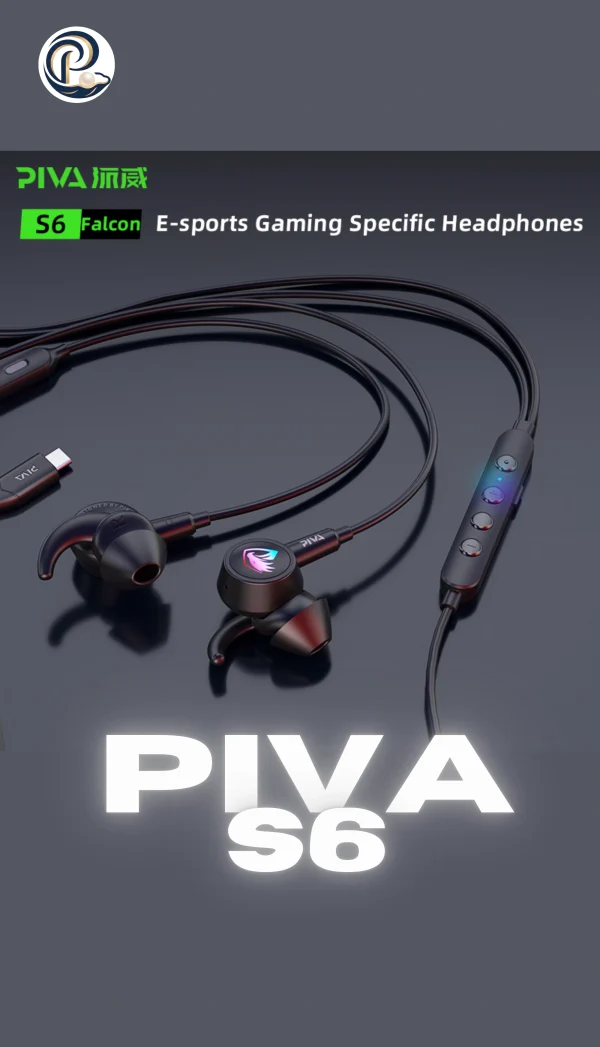 PIVA S6 Falcon Gaming Wired Earphones with Sound Card PIVA S6 gaming earphones with built-in sound card, RGB lighting, and in-line mic control β available at PakPearl