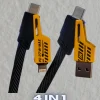 PakPearl 4-in-1 fast charging cable with Type-C, Lightning, and USB-A connectors on braided black cable