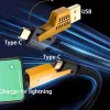 PakPearl 4-in-1 fast charging cable with Type-C, Lightning, and USB-A connectors on braided black cable