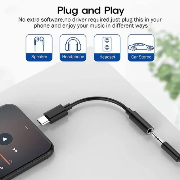 PakPearl Type-C to 3.5mm audio adapter with DAC chip for USB-C phones